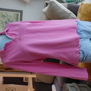 LILLY PULITZER Vintage shrunken long sleeve pink polo shirt palm tree XL